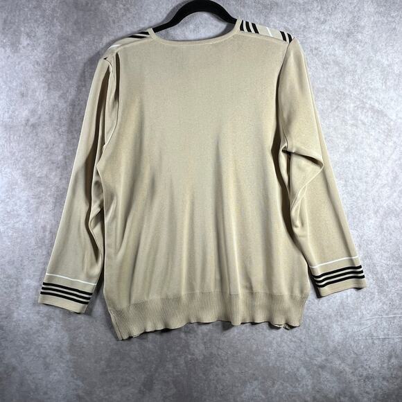 Exclusively Misook Cardigan Sweater Womens Medium Petite‎ Tan Striped Open Front - Picture 4 of 8